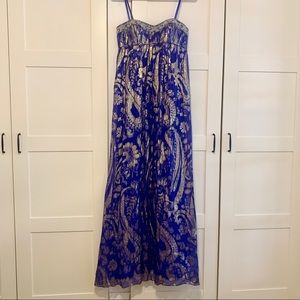 Aidan Mattox Royal Blue Gold Strapless Prom Dress